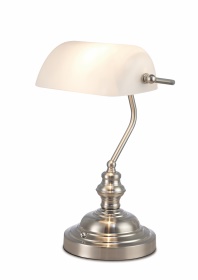 D0086  Morgan Glass 42cm 1 Light Table Lamp Satin Nickel